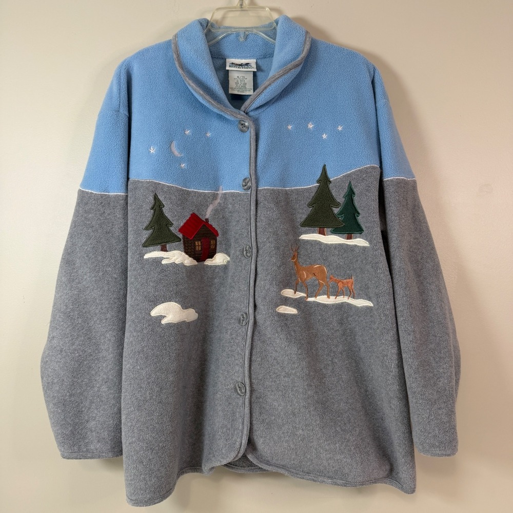 Northern Reflections XL Fleece Winter Cabin Embroidered Button Up Jacket Holiday